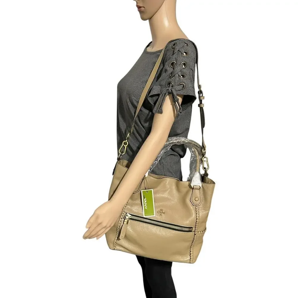 NWT OrYany Drew Pebbled Leather Slouchy Satchel in Dune